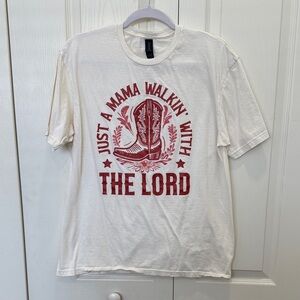 White Graphic Tee "Just a Mama Walkin' With The Lord" - Red Print